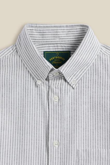Portuguese Flannel Brushed Oxford Stripes Moss Green
